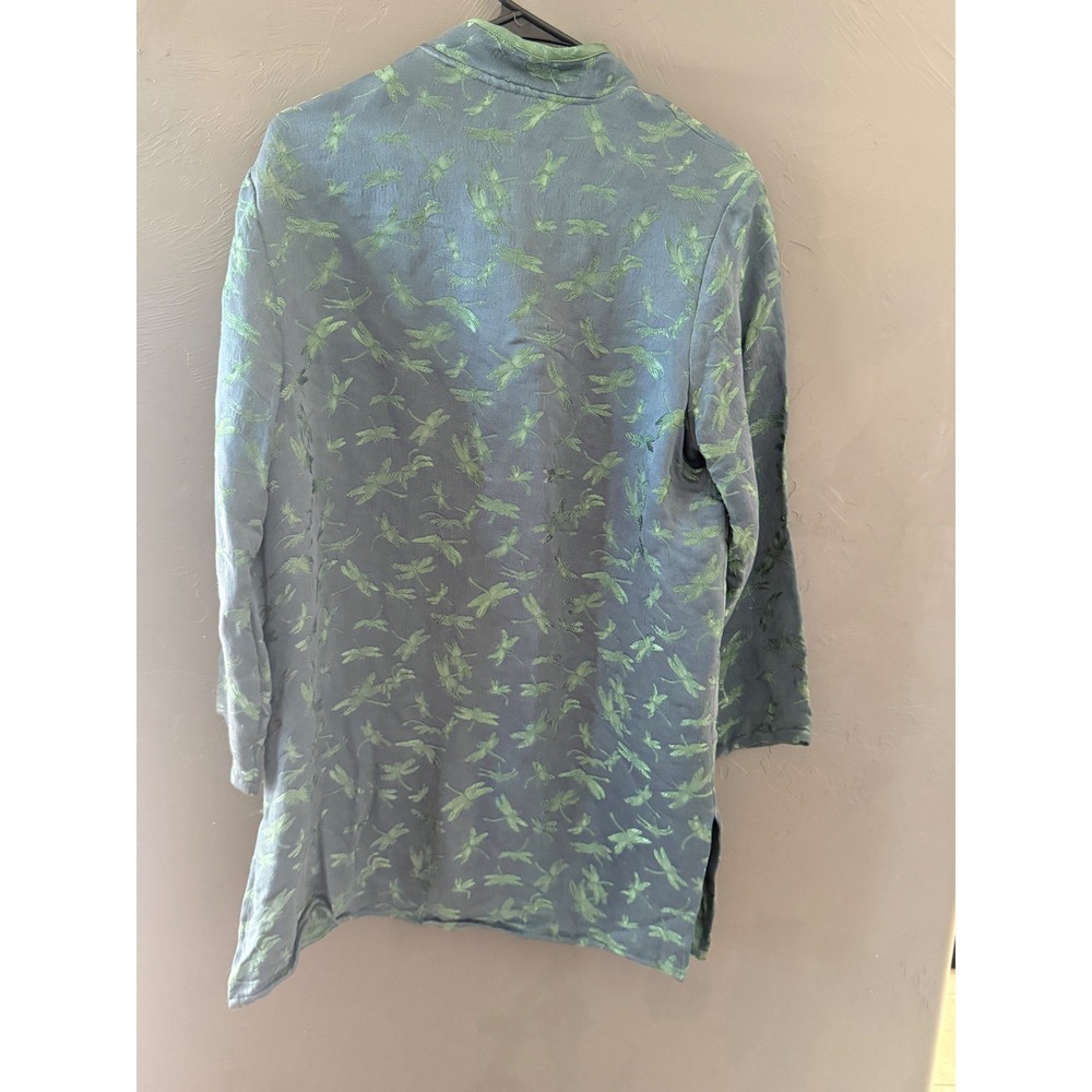 Citron Santa Monica Vintage Y2k Silk Dragonfly Mandarin Jacket Teal Green Frog M - Picture 5 of 9